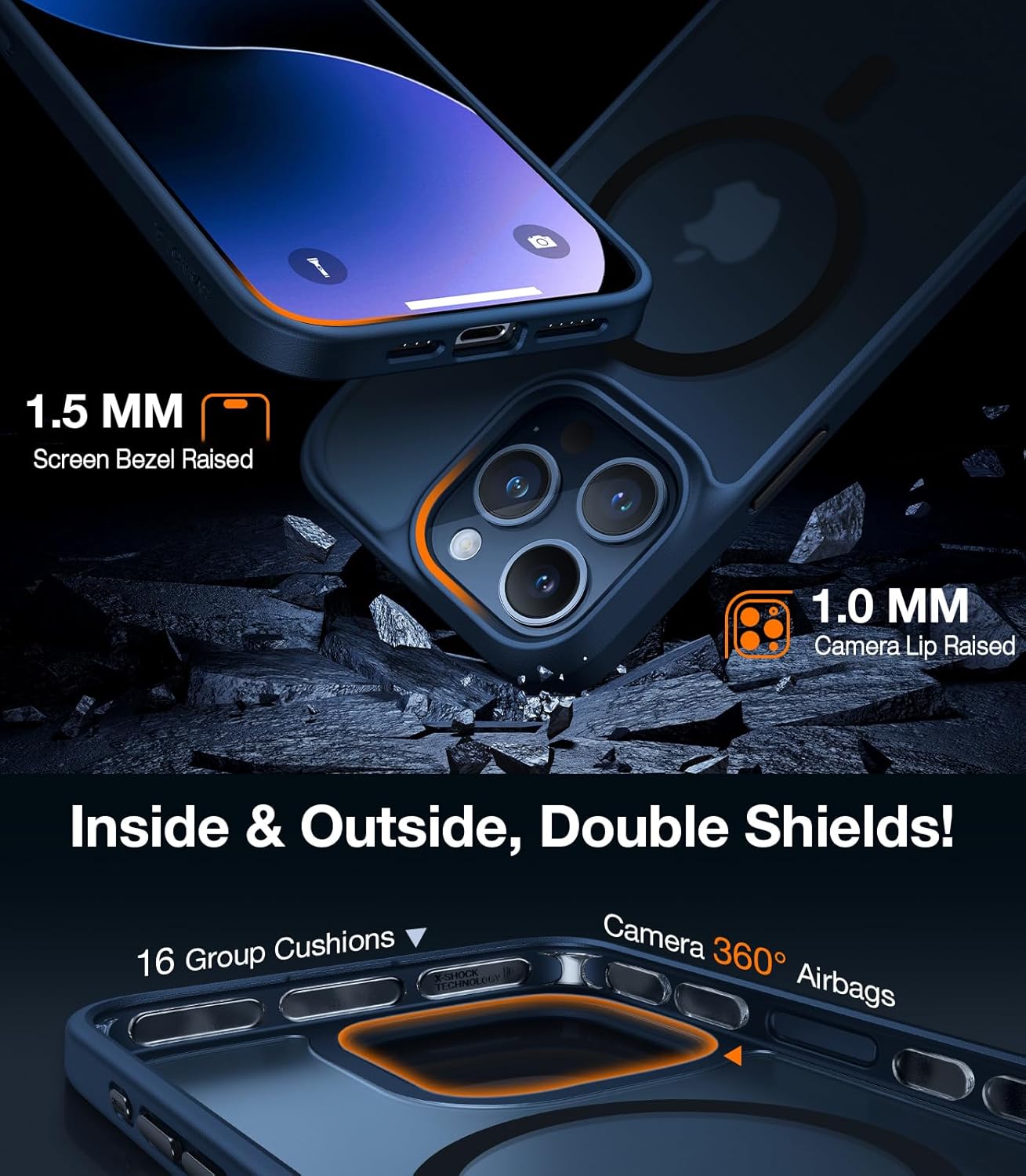 TORRAS Magnetic Guardian Designed for iPhone 15 Pro Max Case, Military Grade Drop Tested, Compatible with MagSafe, Slim Case for iPhone 15 Pro Max Phone Case (6.7) 2023, Blue Titanium